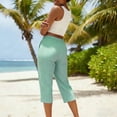 thumbnail image 5 of Gingham Capris for Women Petite Linen Cropped Pant Lightweight Dressy Casual Wide Leg Elastic Waist Summer Pull on Ladies Palazzo Capri Trouser with Pockets Green XL, 5 of 6