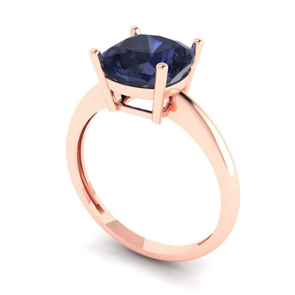 2.5 ct Cushion Cut Simulated Blue Sapphire Solitaire Engagement Ring for Women in 18K Rose Gold
