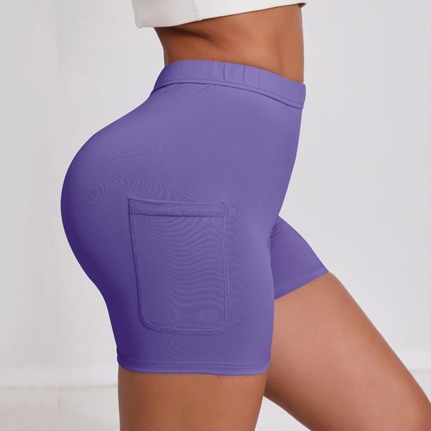 TaTaai Women High Waist Stretchy Yoga Shorts Solid Color With Pockets Slim Fit Workout Sports Shorts Breathable Machine Washable Non See-through Gym Outdoor Wear Gift