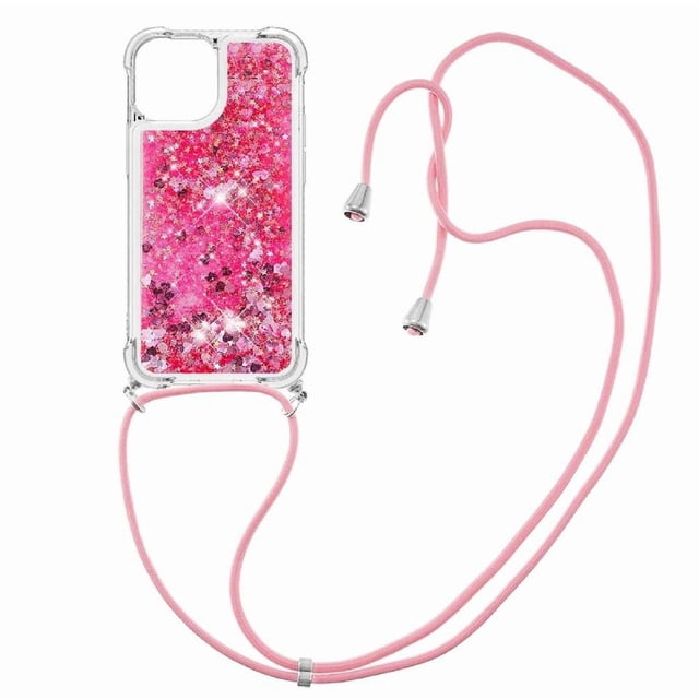 Funda FOXDOCK para iPhone 13 con Cuerda Ajustable, Brillo Líquido, Protección Antigolpes y Lente – Ideal para Regalo