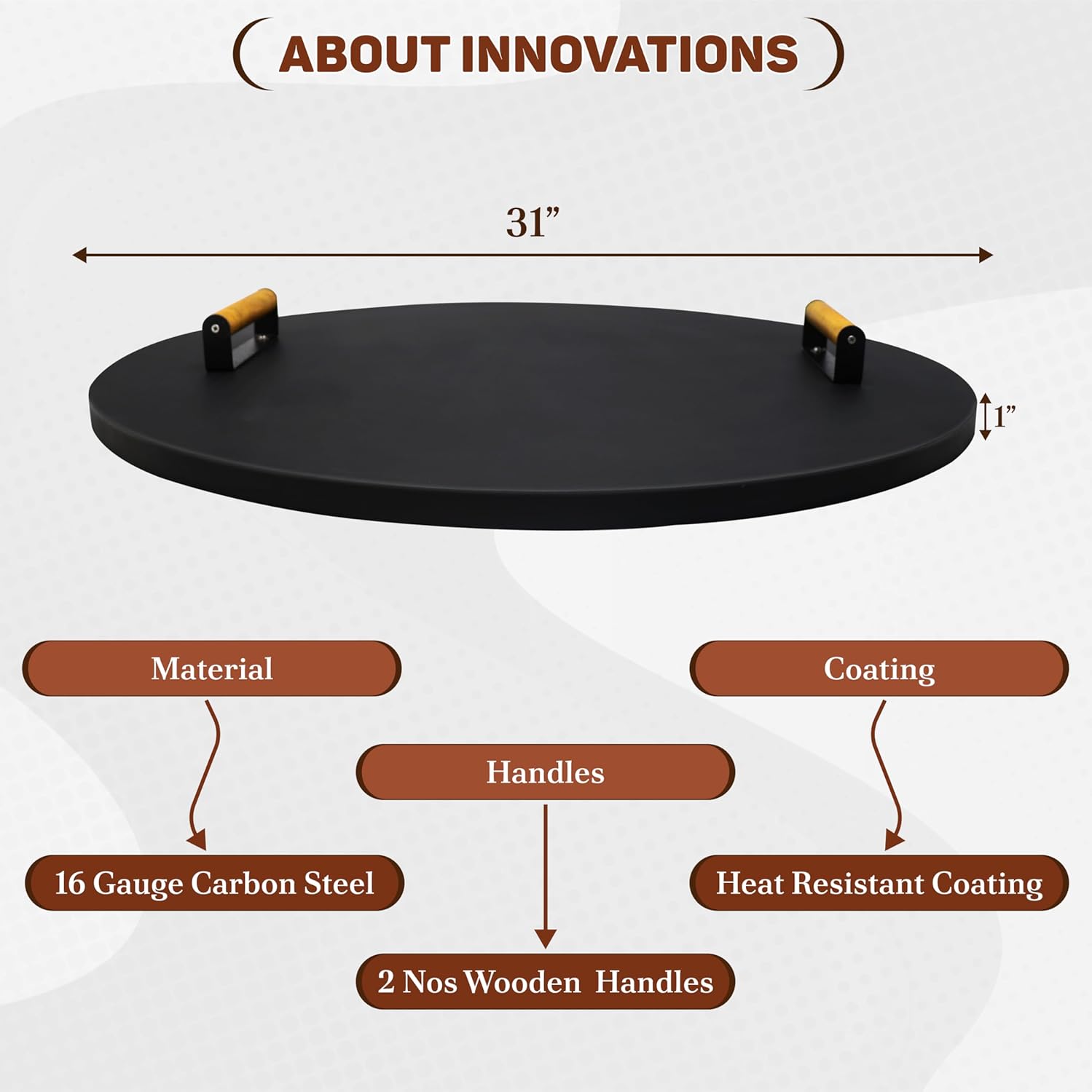 FEBTECH 31 inch Round Fire Pit Cover with Heat Resistant Coating Perfect for Fire Pit Inside up to 29 Inches