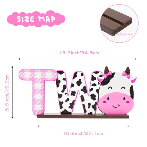 Haooryx Cow Two Letter Sign Wooden Table Centerpiece for Baby Girls