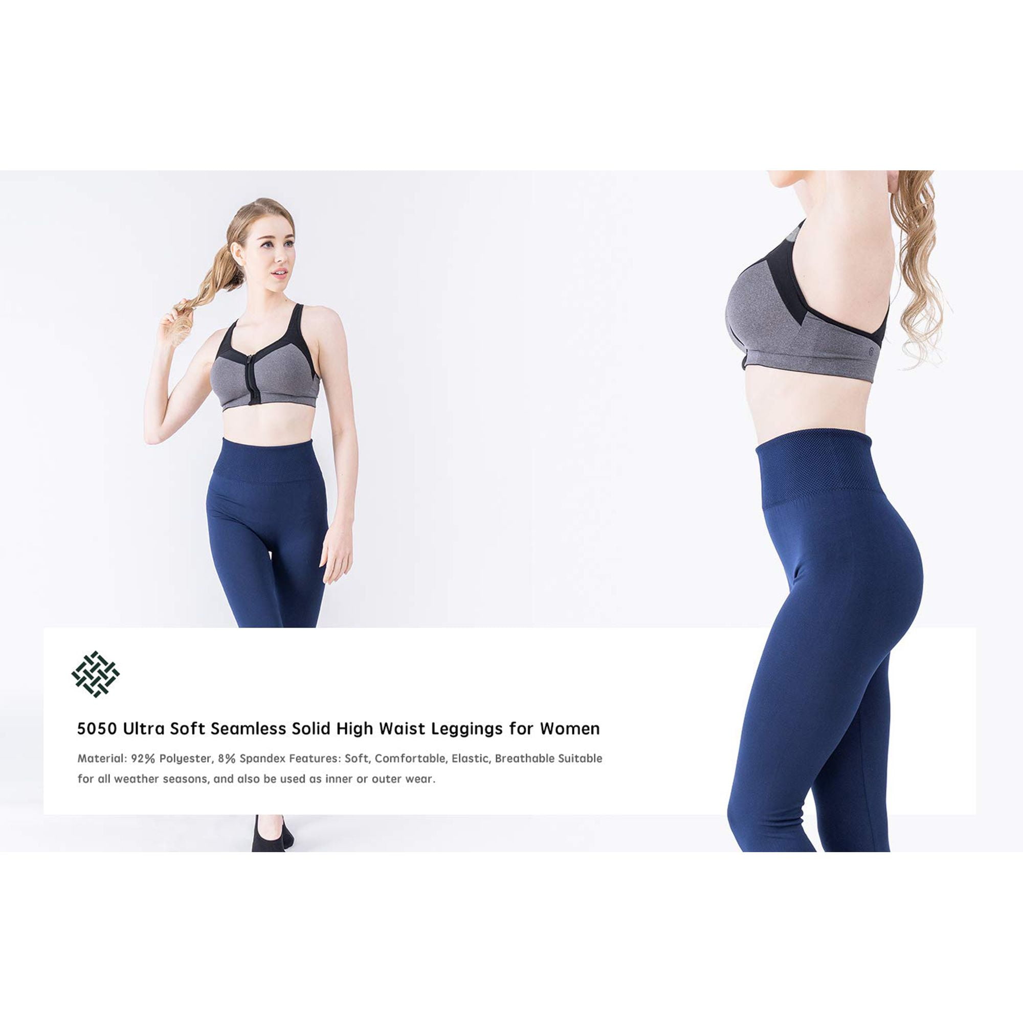 Sheebo Womens Seamless Full Length High Waist Leggings for Female, Navy,  L/XL 