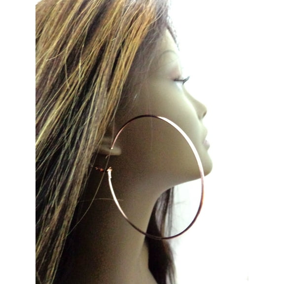 Large Rose Gold Hoop Earrings Simple thin Plated 3 inch Hoops