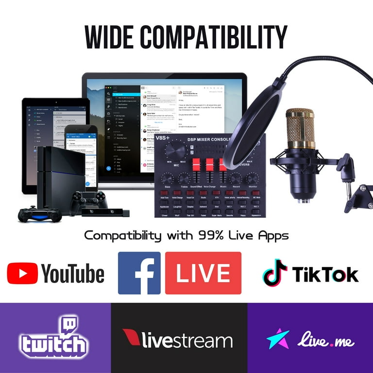 Podcast Microfoonset, microfoonmengpaneel voor pc, microfoon met live