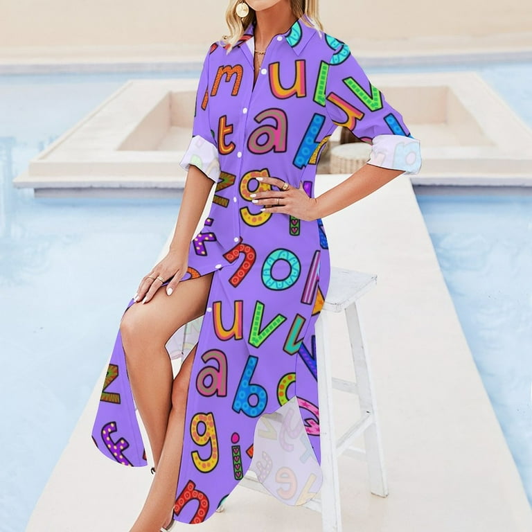 Doodle Alphabet Letters Long Sleeved Shirt Dress clothes for women Summer  dresses for women prom dresses evening dress ladies - Walmart.com