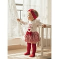 thumbnail image 4 of BemeyourBBs Baby Girl My First Valentines Day Outfit Long Sleeve Letters Heart Printed Romper Plaid Ruffle Skort Skirt Set Headband and Stockings 4Pcs Spring Clothes, 4 of 9