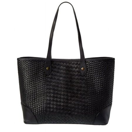 Frye Melissa Basket Woven Leather Shopper Tote, Black