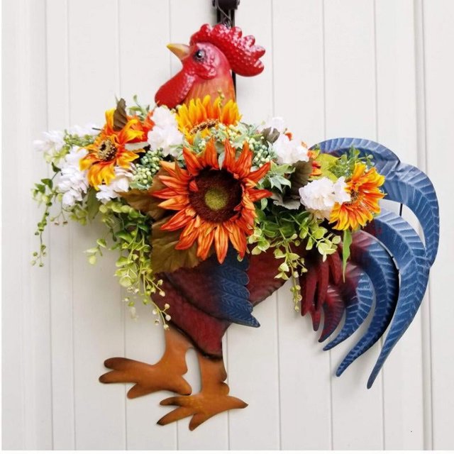 Corona de girasol simulada de 40cm para colgar en la puerta, corona decorativa rústica de otoño para gallos de granja
