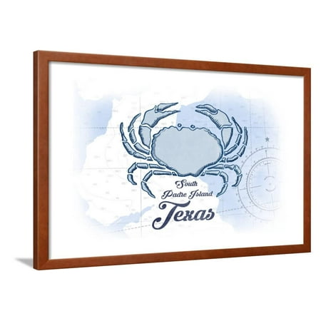 South Padre Island, Texas - Crab - Blue - Coastal Icon Framed Print Wall Art By Lantern