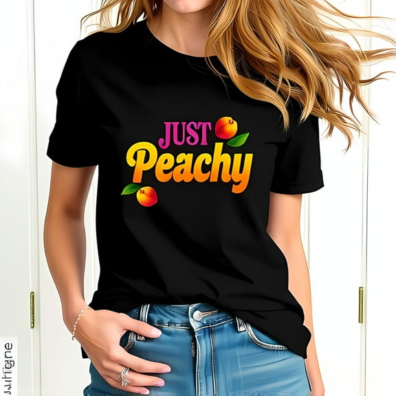Just Peachy Graphic Cotton Short Sleeve T-Shirt for Women - Vibrant Multicolored Peach Design Casual Summer Style