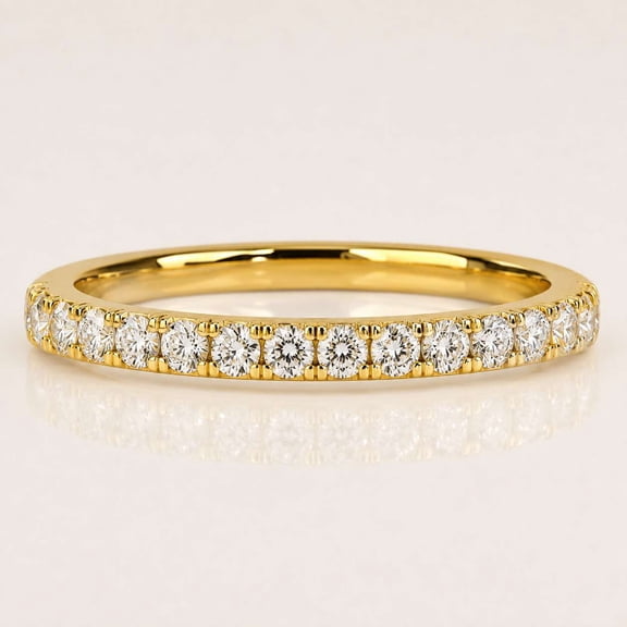 vylahjewellery Round Moissanite Half Eternity Band 14K Yellow Gold, Classic Wedding Ring, Stackable Anniversary Band for Women, Engagement Ring