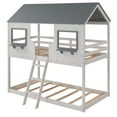 thumbnail image 3 of CLEARANCE! Twin Over Twin Bunk Bed Wood Bed with Roof, Window, Guardrail, Ladder (White), 3 of 9
