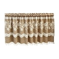 thumbnail image 2 of Yomiee Brown Gingham Lace Kitchen Curtain Tier 39.37 x 19.69 in, Checkered Cafe Curtain with Floral Lace Embroidery & Pom Pom Trim, Farmhouse Rod Pocket Short Curtain for Kitchen, Cafe Window, 2 of 6
