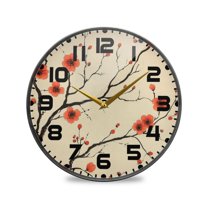 Yayeee Wall Clock for Living Room 11.9 inch Battery Operated Round with Holder, Red Floral Pattern