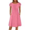 thumbnail image 2 of Robes d'Été pour Femmes 2025 Zeophrasy Robe Décontractée Unie Col Rond Dentelle Manches Courtes Liquidation Moins de 5, 2 of 8