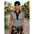 thumbnail image 5 of LMLYSoH Women Summer T-Shirt Casual Striped Button Lapel Basic Short Sleeves Tops for Streetwear Grunge Clothes, 5 of 8