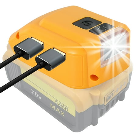 

Battery Adapter Safe Battery Converter with Dual USB Port 12V DC Port and LED Light Portable Power Supply Charger Compatible with De-Walt 14.4V/18V/20V Battery