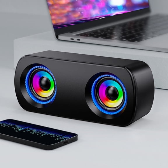 RKZDSR Dual Speaker Mini Wired Desktop Speaker - Suitable for Desktop Computers, Audio Systems, Laptops, and Mobile Phones, with Adhesive Mounting Option