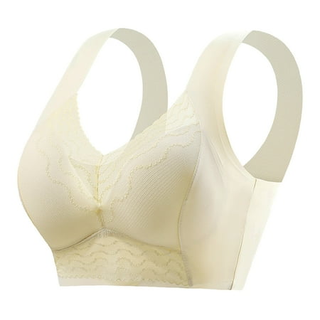 (2-Pack) Puawkoer Women s Front Side Buckle Strapless Bra for Women Lace Edge without Steel Sports Bras Pack Ring Seamless Gathering Bras Women Adjustment Y