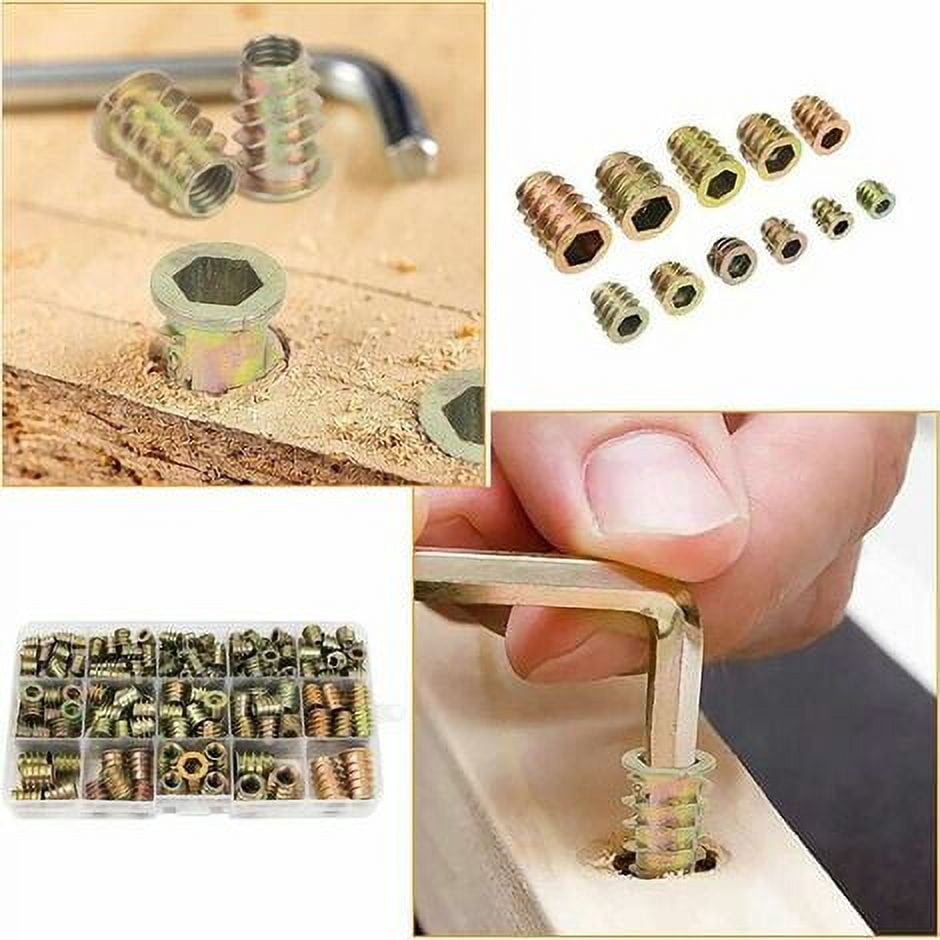 M4 M5 M6 M8 M10 Hex Nuts with Threaded Inserts, Zinc Alloy Hexagonal Threaded Insert Nuts Inserts,(230PCS)