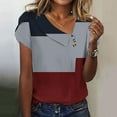 thumbnail image 2 of Dazajoo Color Block Short Sleeve Tops for Women Slant Collar Button V Neck Elegant Tunic Tee 2024 Womens Summer Sprited Csaual Shirts,Red,S, 2 of 5