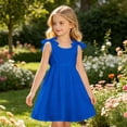 thumbnail image 4 of WEIWEN Girls Dresses Casual Summer Bowknot Tie Straps Sleeveless V Neck Sundress 2026 Kids Clothes Fashion Toddler Girl Dress 3-10 Years Blue, 9-10 Years, 4 of 4