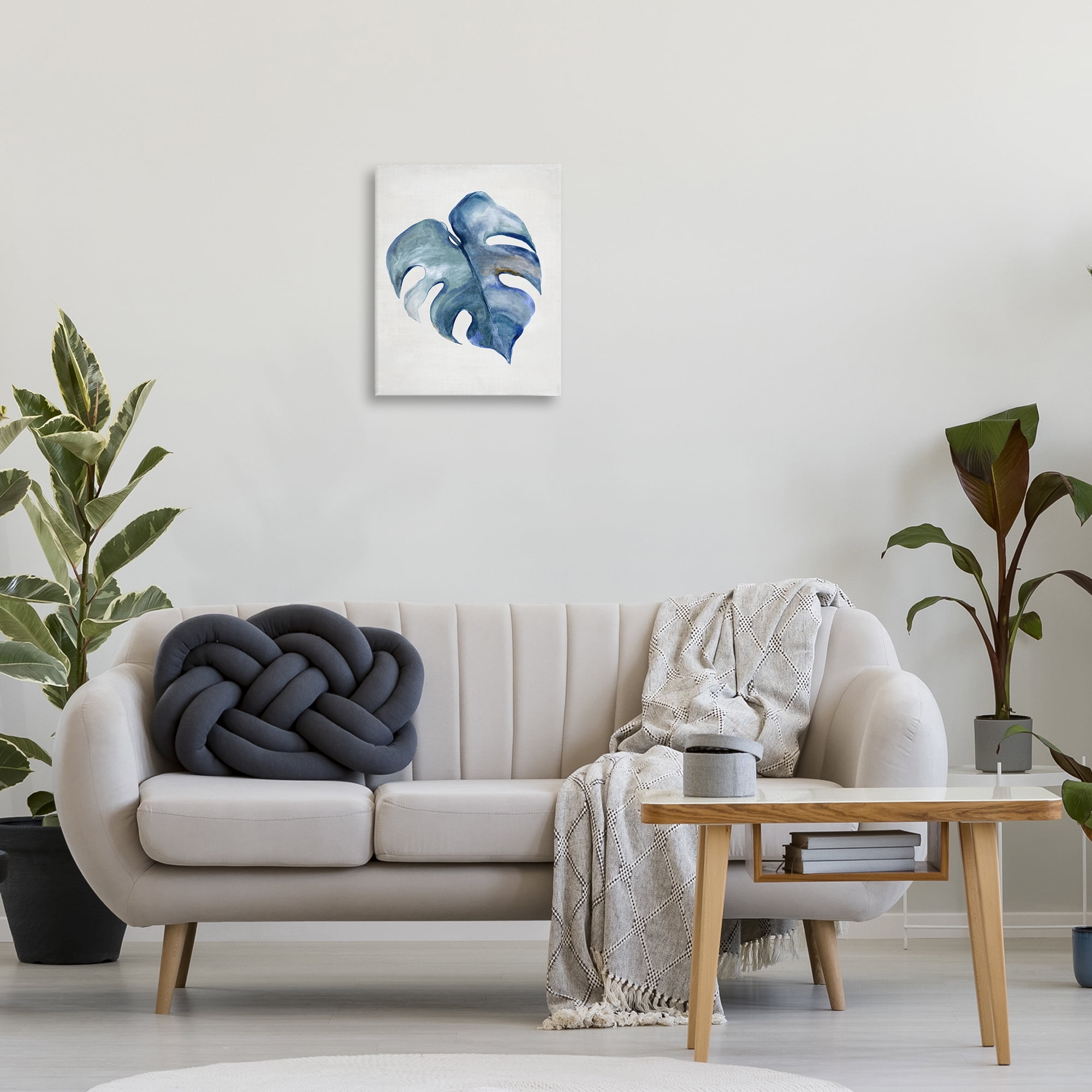 Stupell Industries Blue Monstera Leaf Plants & Flowers Painting Wrapped Canvas Art Print Wall Art, 16 x 20