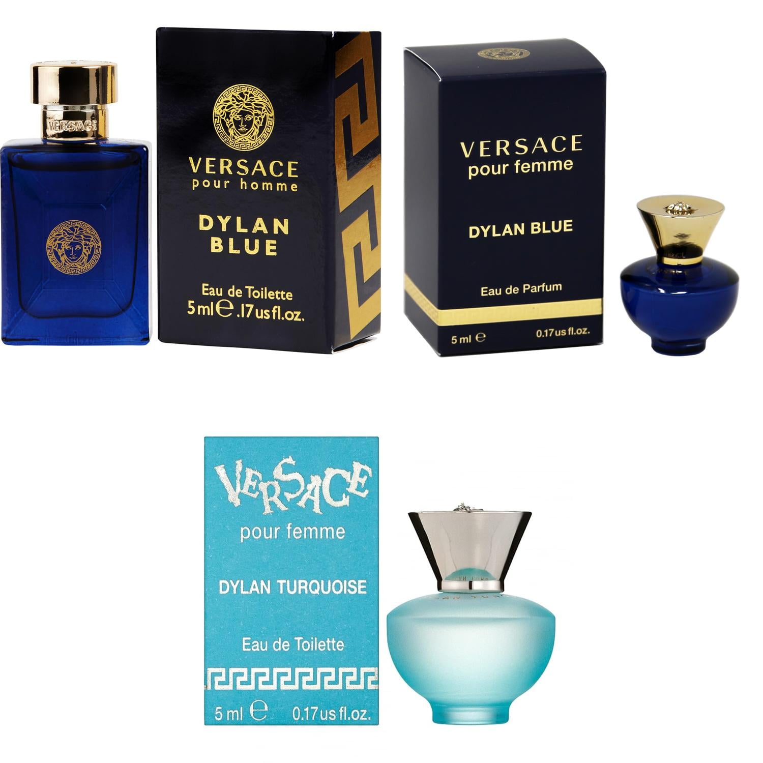 Versace Gifts & Sets Womens Mini Set (Pour Femme Dylan Blue 0.17 oz EDP,  Pour Femme Dylan Turguoise EDT, Bright crystal EDT yellow diamond EDT)