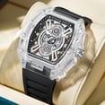 thumbnail image 2 of Fashion Hollowed Men Watches Tonneau Transparent Analog Display Silicone Strap Calendar Quartz Waterproof Trend Male Wrist Watch, 2 of 5