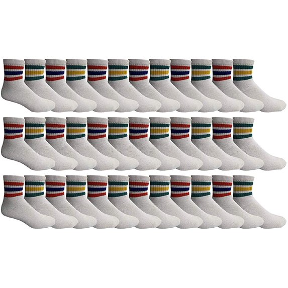 36 Pairs Of Yacht & Smith Men Wholesale Cotton Sport Athletic Mid Ankle Socks Bulk Case Pack Size 10-13 (White w/Stripes)