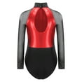 thumbnail image 4 of iiniim Girls Leotard Shiny Color Block Long Sleeve Gymnastic Athletic Bodysuit for Yoga Sports Dancewear Red 16, 4 of 7