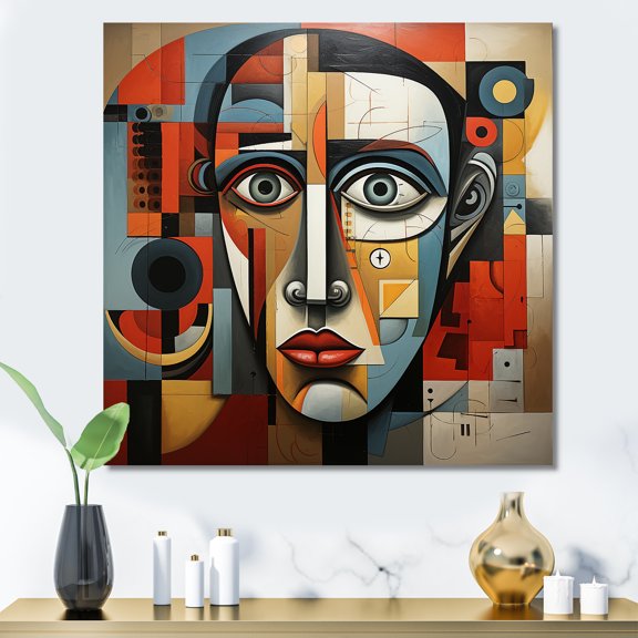 Designart "Cubism Portrait Inspired by Pablo Picasso I" Fashion Wall Art - Glam Blue Man Abstract Entryway Wall Art