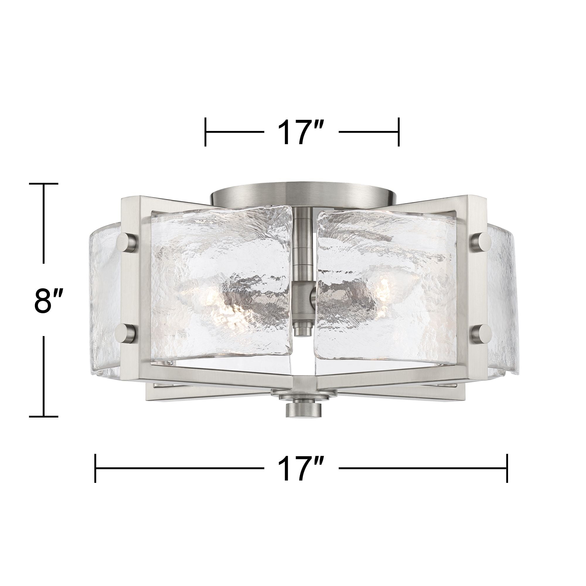 Possini Euro Design Prane Modern Industrial Ceiling Light Semi Flush Mount Fixture 17" Wide Brushed Nickel 4-Light Warped Glass for Bedroom Kitchen