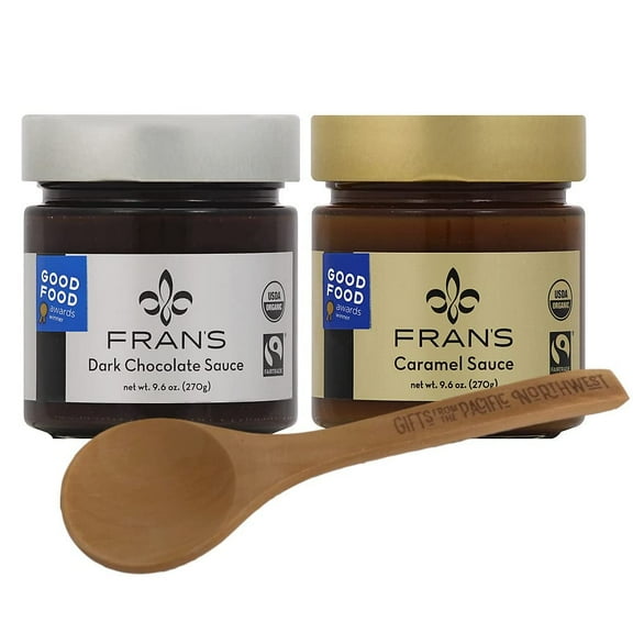 Fran's Dessert Sauce Gift Set I Caramel & Dark Chocolate Bundle with Tasting Spoon by Gifts from the Pacific Northwest