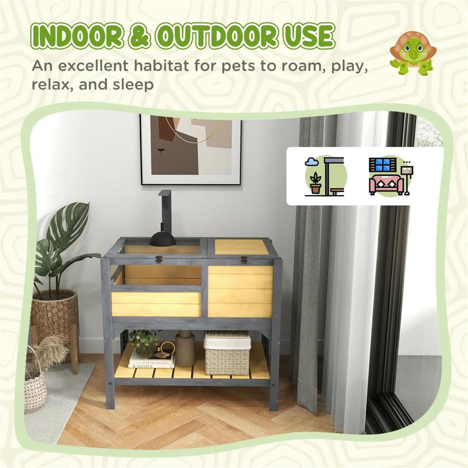 Kadyn 40.5" Wooden Tortoise House with Lamp Holder, Shelf Storage, Reptile Cage Enclosure for Turtles, Lizards, Snakes, Small Animal Habitats, Yellow