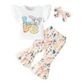 thumbnail image 3 of CAIXIA Easter Bunny Girl Outfits Newborn Baby Girl Easter Outfit New Chick In Town Ribbed Romper Chicks Bow Flare Pants Headband Clothes Set, 3 of 8