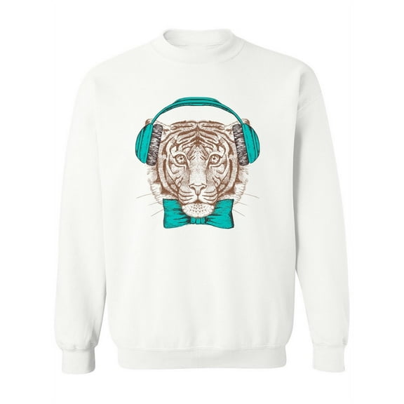 Hipster Tiger Blue Headphones Sweatshirt Women -Image by Shutterstock, Female Small