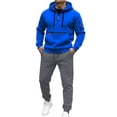 thumbnail image 3 of ibiyuan Mens Track Suit Cotton Long Sleeve Hoodies and Sweatpants Men's Sweatsuits Y2kCasual Training Sweatsuit,2PCS,Blue, 3 of 5