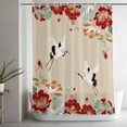 thumbnail image 5 of Rustic Crane Shower Curtain Set, Waterproof Shower Curtains for Bathroom, Vintage Red Teal Spring Floral Botanical Washable Fabric Cloth Bath Curtain for Bathtub Decoration with Hooks 60x72 Inches, 5 of 9