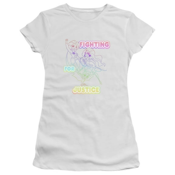 Dc Superhero Girls/Fighting For Justice S/S Junior Women's T-Shirt Sheer White