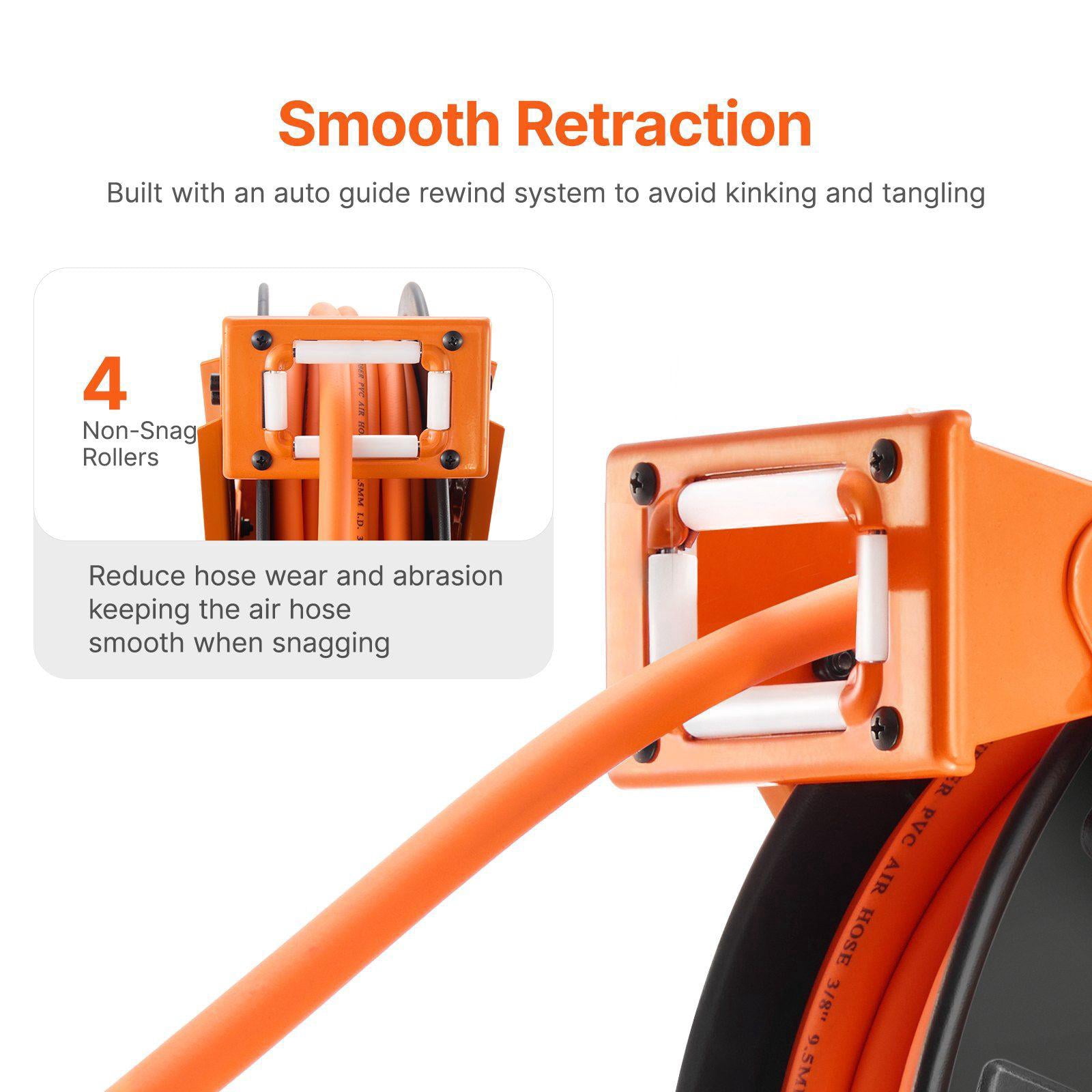 Retractable Air Hose Reel with Double Arms 3/8 Inch x 65FT Hybrid Air Hose Max 300PSI Heavy Duty Steel Ceiling Wall Mount for Workshop Garage