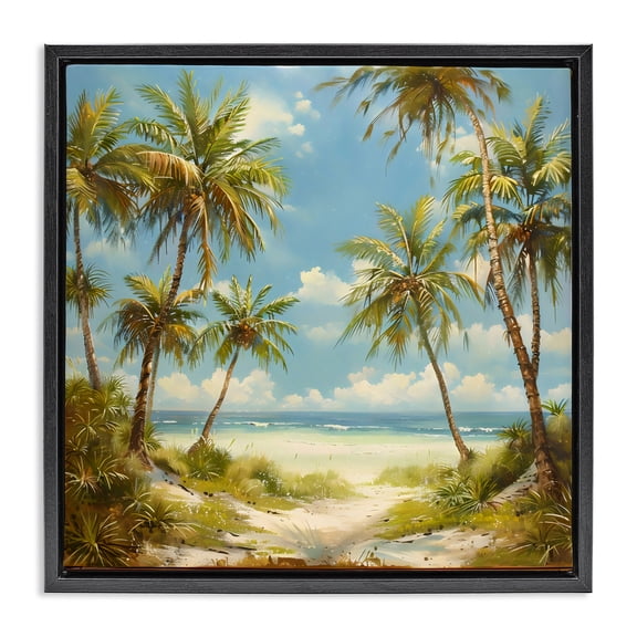 Stupell Industries Coastal Bright Palms Tropical Paradise Black Floating Frame Canvas Art, 18 x 18, by Creative Studio