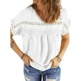 thumbnail image 2 of UVN Summer Shirts for Women Short Sleeve Blouses Ladies Crewneck Lace Crochet Tops Dressy Chiffon Blouses, 2 of 7