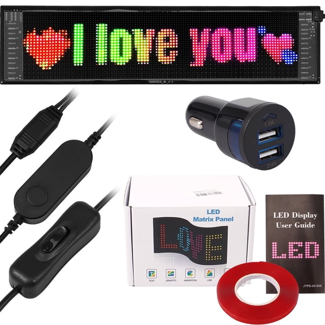 LED Scrolling Sign 5V 2A Bluetooth USB Control Scrolling Advertising Sign Flexible Car Sign Board Display with 7 Colors Portable Shop Window Message Sign Programmable LED Display