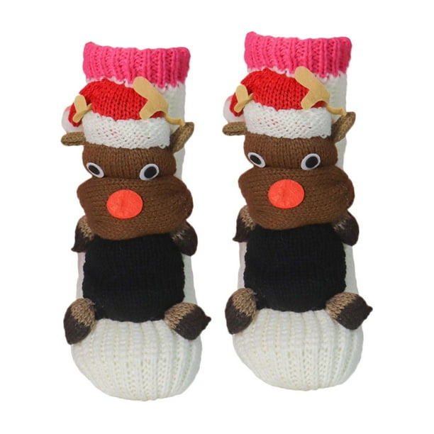 Calcetines de animales 3D, regalos de Año Nuevo, calcetines de punto antideslizantes para el hogar, la sala de estar y el dormitorio. Elfo blanco