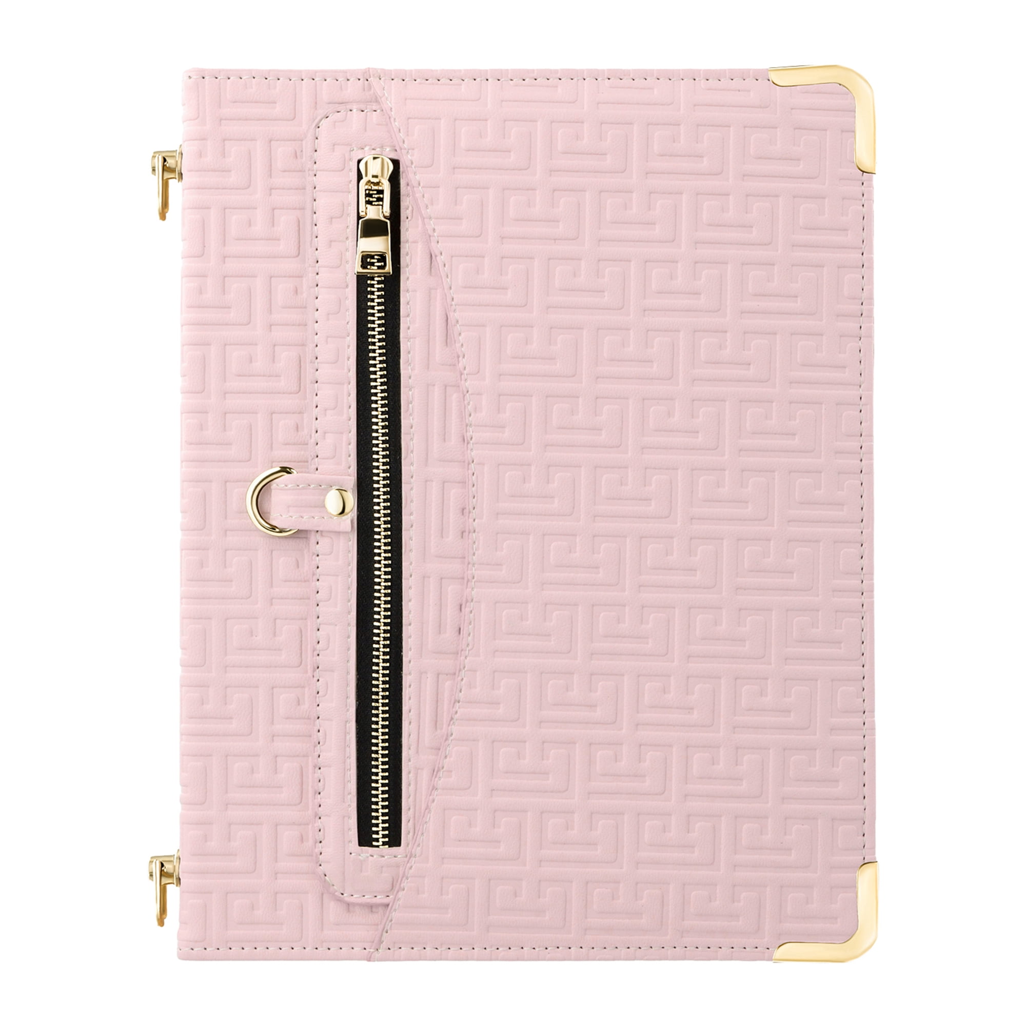 for iPad Air 11 2024/Pro 11 2022 2021 2020 2018/Air 4/Air 5, Protective Folio Case with Card Slots & Zipper Pocket & Pencil Holder, Stand Wallet PU Leather Portable Crossbody Strap Cover, Pink
