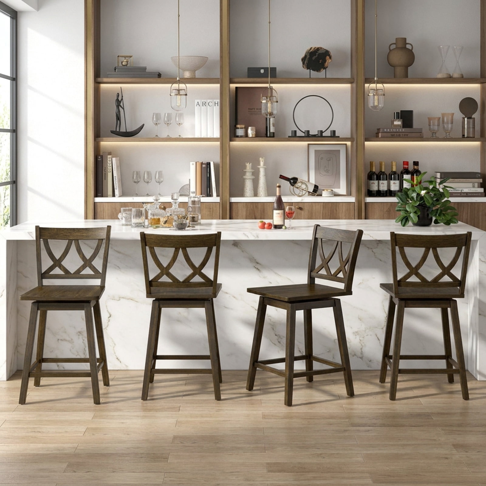 Furnibear 24/29 Inch Bar Stool Set of 2 Wooden Bar Chairs with Rubber Wood Frame-24 inches for Kitchen Island Counter Bar Pub Dining Home, Gray