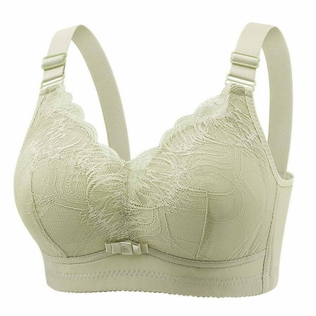 miqiqism Women Sexy Bra Plus Size Floral Lace Underwire Breathable Soft Deep V Everyday Bras Adjustable Widen Band Underwear with Support Green 38