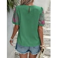 thumbnail image 6 of Women Floral Embroidered Textured Tops Crewneck Puff Short Sleeve Casual Loose Solid Embroidery Blouses Shirts Green XL, 6 of 8
